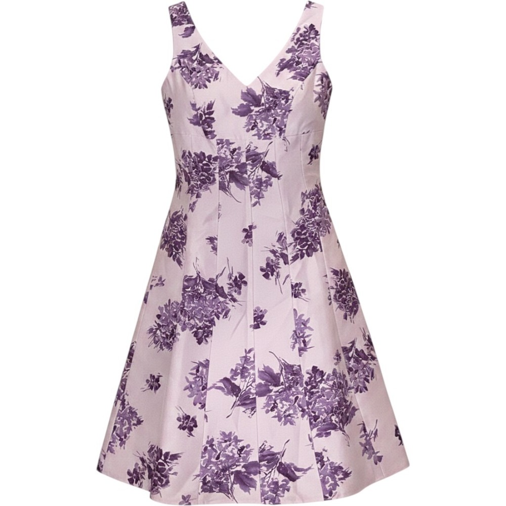 Ann Taylor Silk Floral Dress Size 0 Purple Sleeveless V-Neck Fit Flare Midi